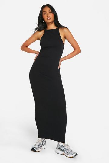 Black Basic Rib Racer Neck Maxi