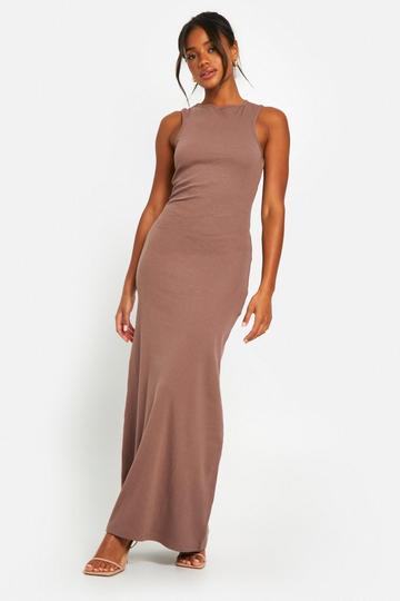 Basic Rib Fit And Flare Maxi mocha