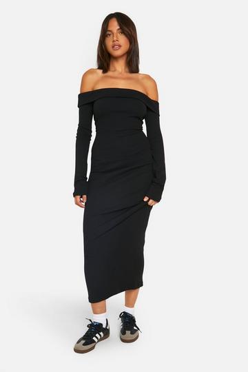 Black Basic Rib Off The Shoulder Maxi