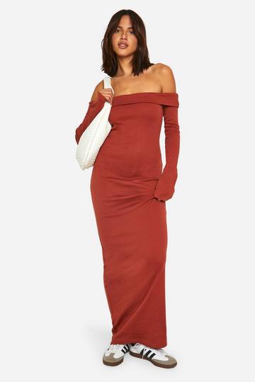 Rust Orange Basic Rib Bardot Maxi