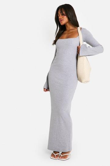 Basic Rib Square Neck Maxi grey marl