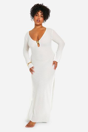 White Plus Shell Trim Crinkle Beach Maxi Dress