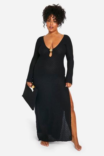 Plus Shell Trim Crinkle Beach Maxi Dress black