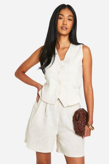 Linen Look High Waist Tailored Shorts natural