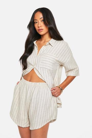 Linen Look Stripe Relaxed Fit Shorts natural