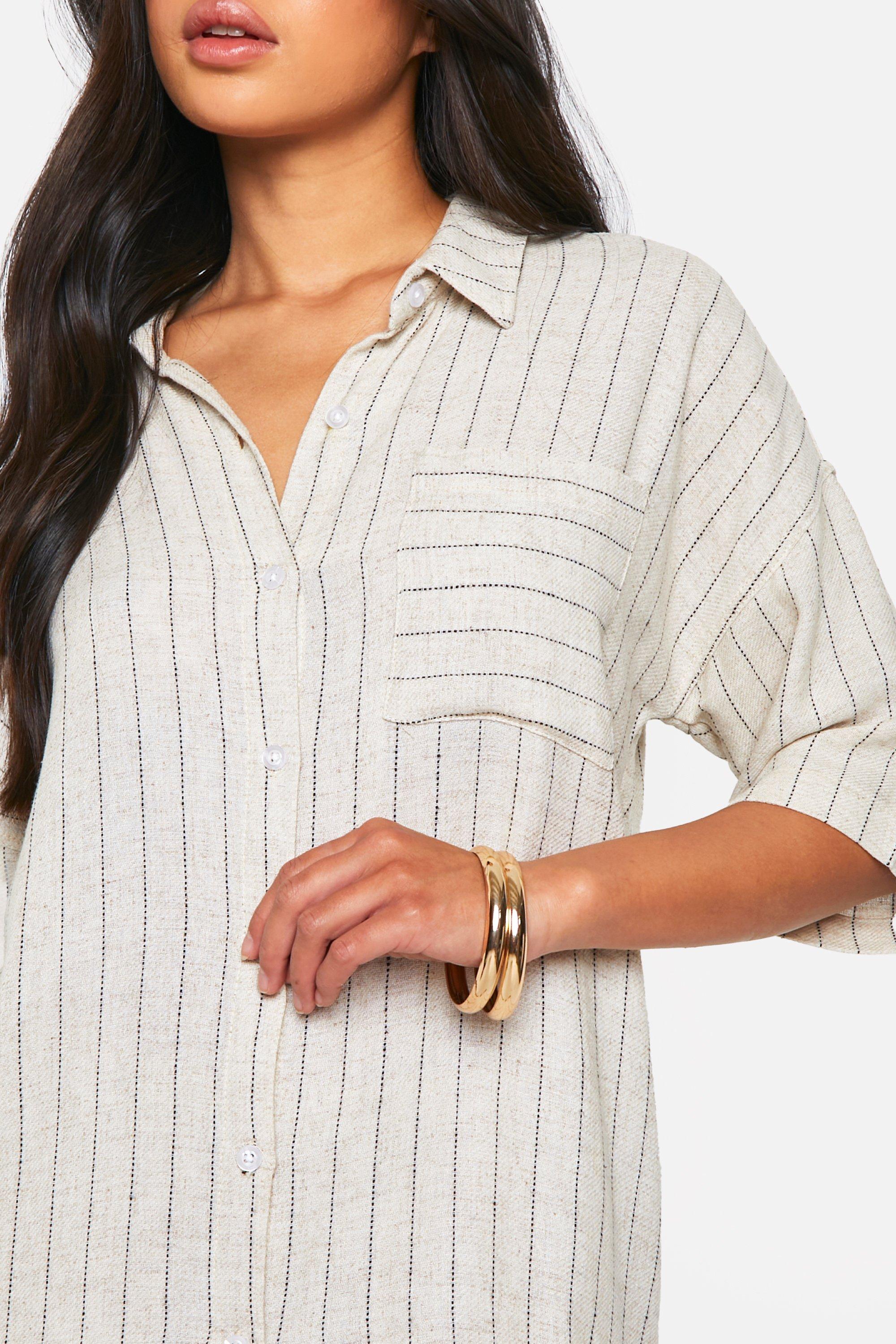 Linen Look Stripe Relaxed Fit Shirt boohoo UK