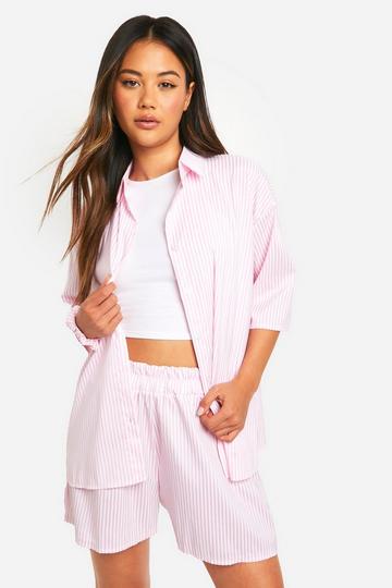 Poplin Stripe Shirt, Shorts & Scrunchie Set hot pink