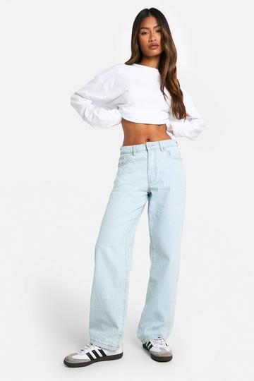 Boohoo Basics 32 Inch Leg High Waisted Boyfriend Jeans bleached blue