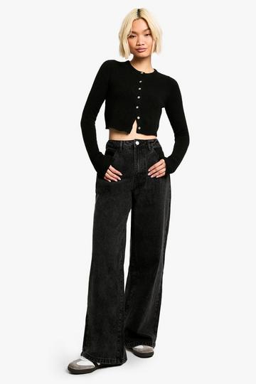 Basics High Waisted Wide Leg Jeans washed black