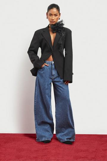 Boohoo Basics 30 Inch Leg High Waisted Wide Leg Jeans in Vintage Blue vintage blue