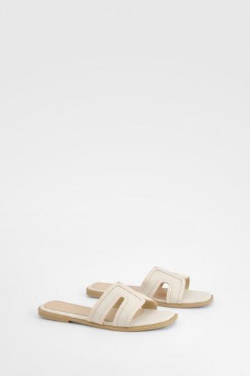 Linen Look Cut Out Detail Flat Sandals beige