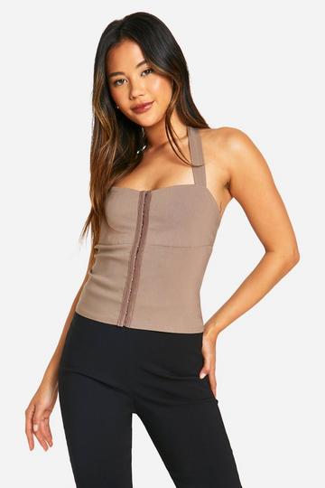 Bengaline Hook & Eye Corset Top mocha