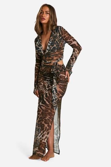 Luipaardprint Maxi Strand Rok brown