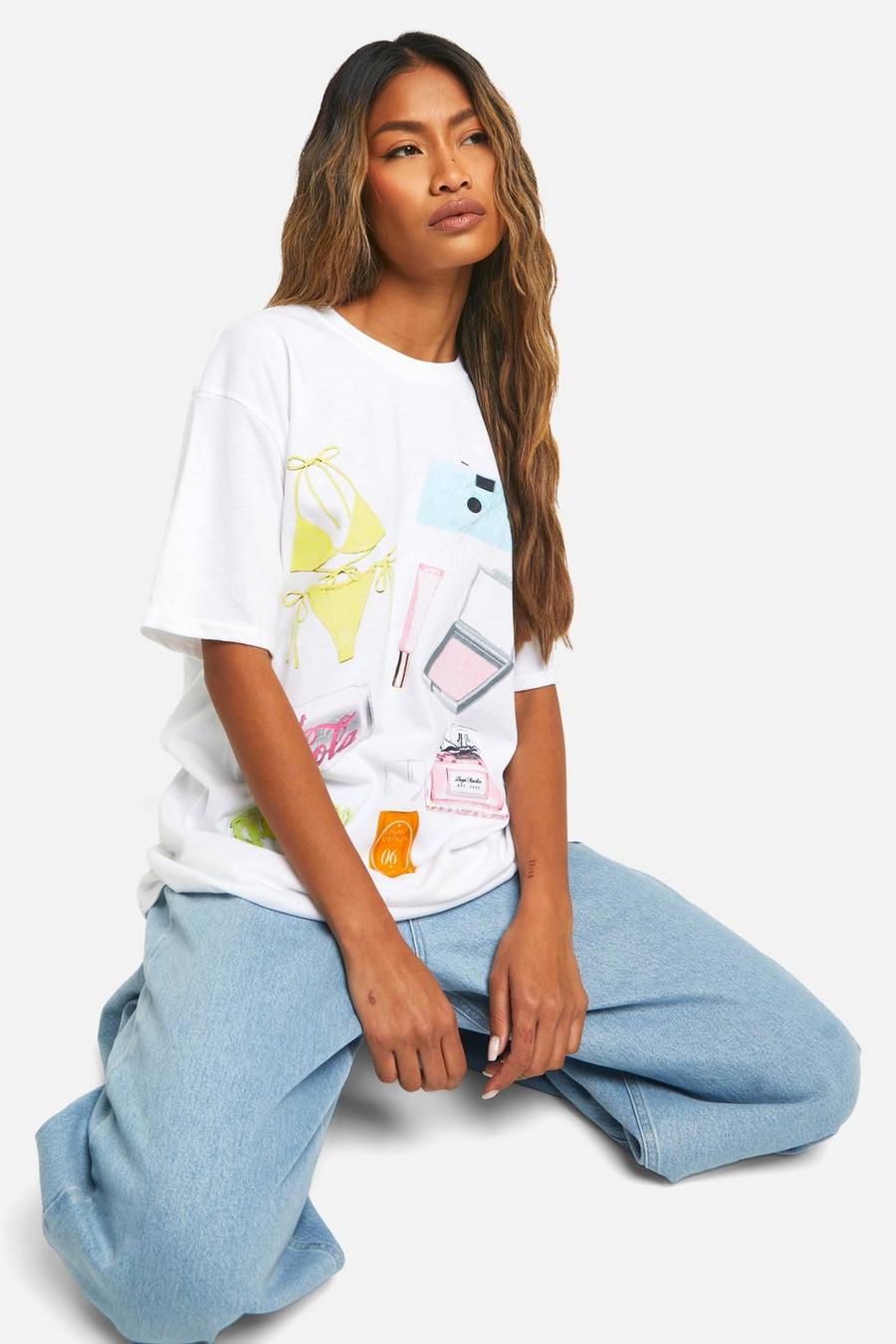 White Summer Essentials Graphic Oversized T-shirt image number 1