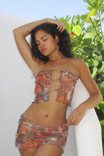 Butterfly Printed Beach Co-ord brown