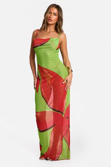 Floral Cowl Neck Maxi Beach Dress green