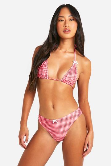 Red Gingham Bow Triangle Bikini