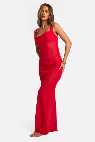 Red Cowl Neck Maxi Beach Dress