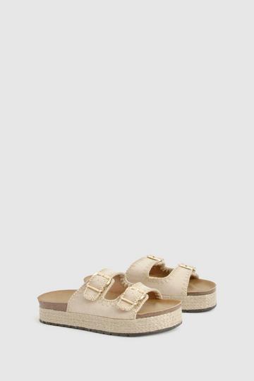 Platform Contrast Stich Footbed Slider cream