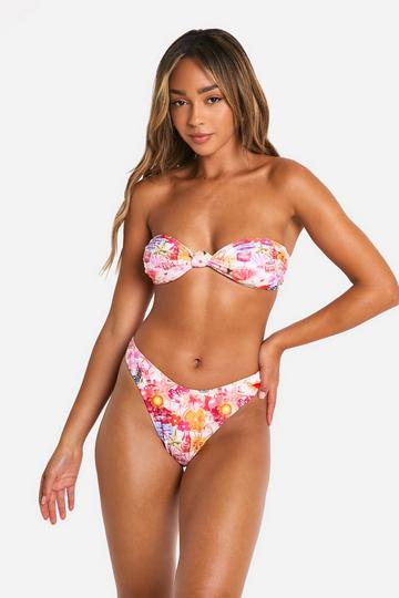 Geknoopte Ansichtkaart Print Bikini Set pink