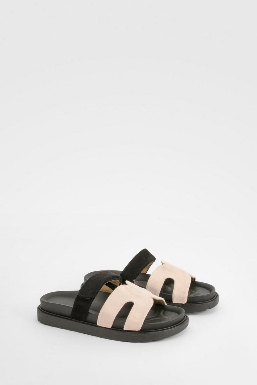 Nude Cut Out Detail Contrast Strap Sliders    image number 1