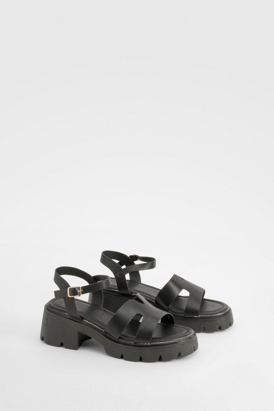 Black Cut Out Detail Chunky Sandals image number 1