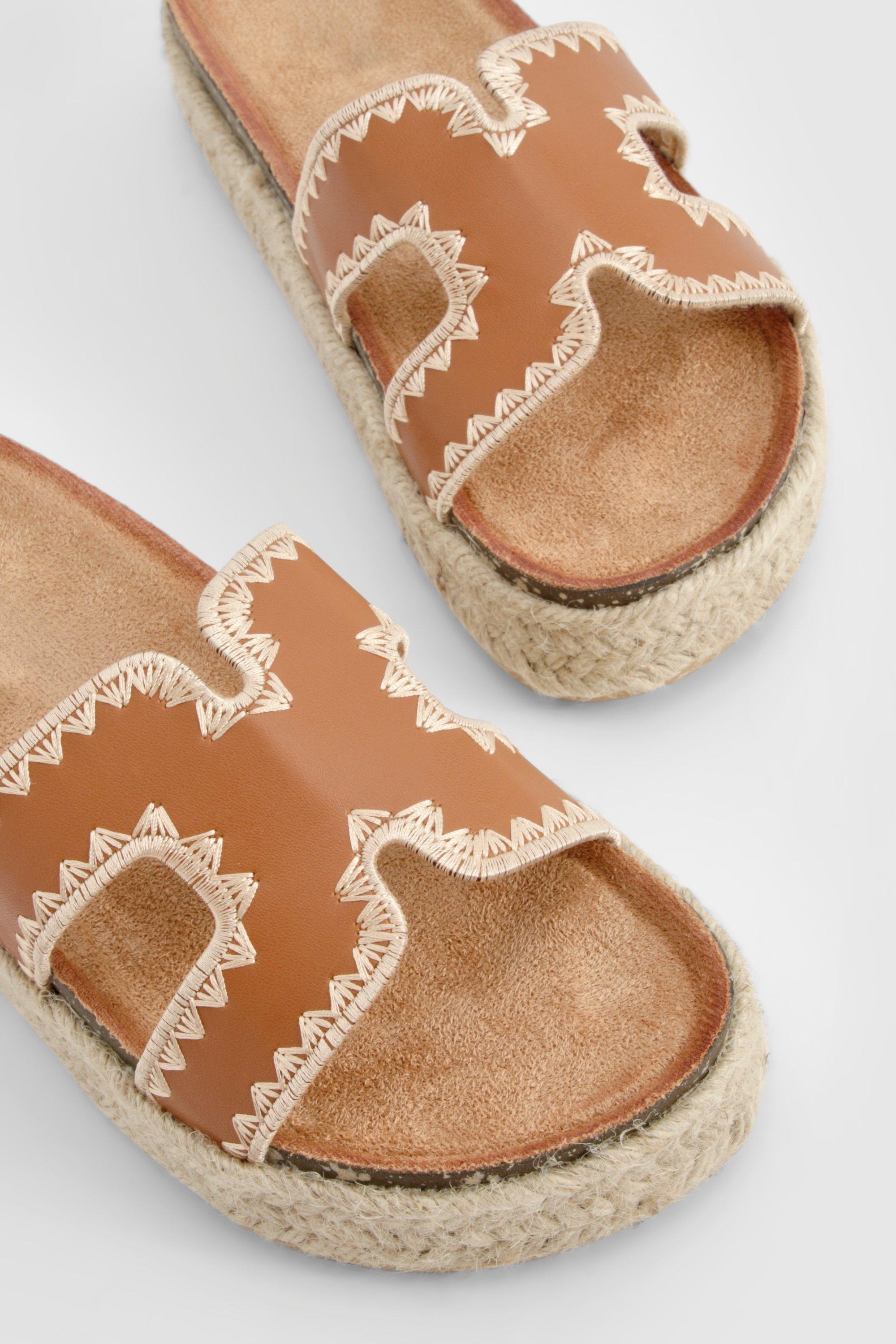 Cut Out Detail Contrast Stitch Espadrille Sliders boohoo DK