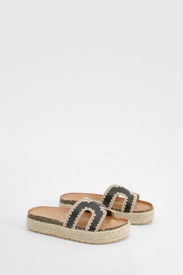 Cut Out Detail Contrast Stitch Espadrille Sliders black