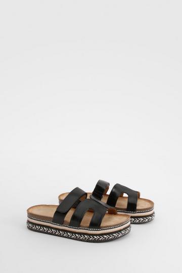 Cut Out Detail Strap Espadrille Sliders black