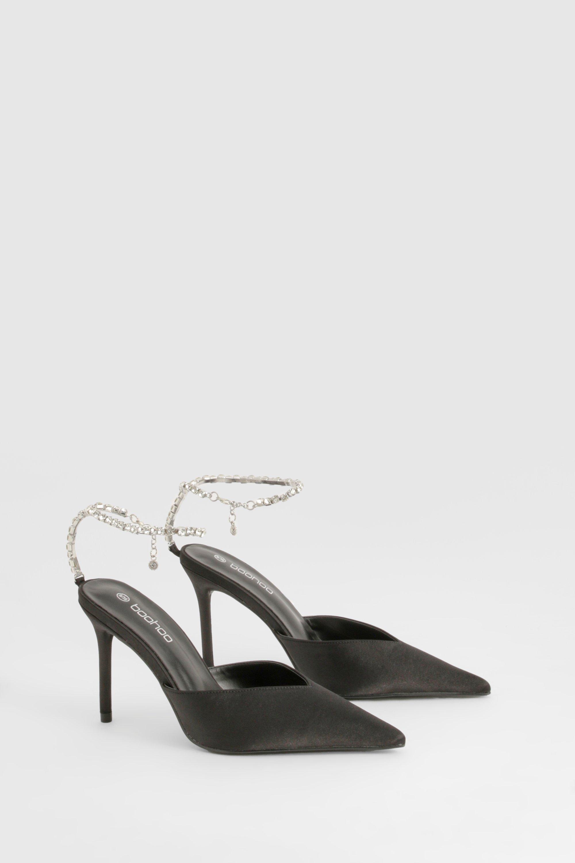 Black diamante court shoes online