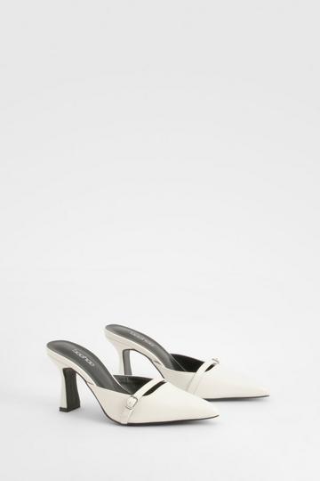 Wide Fit Buckle Detail Backless Court Shoes ecru