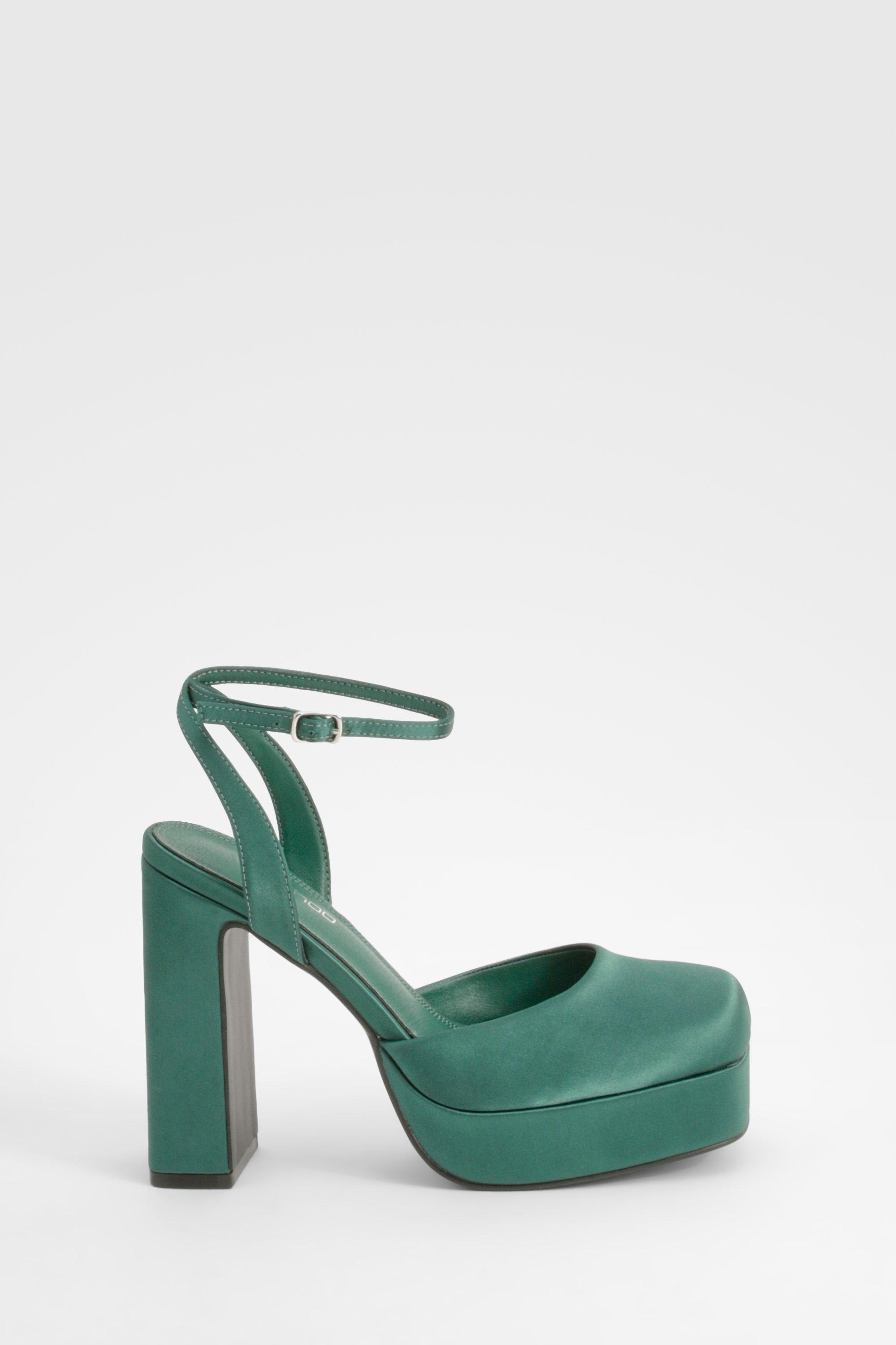 Satin Round Toe Platform Heels boohoo NO