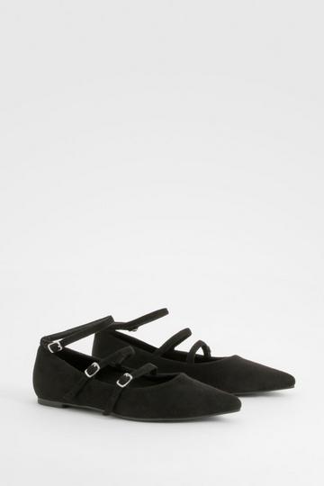 Black Multi Strap Pointed Flats