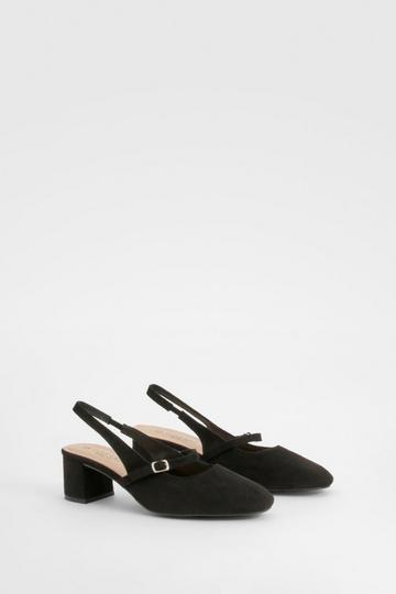 Black Wide Width Slingback Low Block Ballet