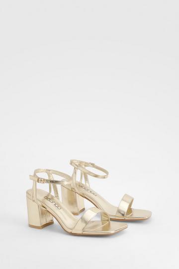 Gold Metallic Square Toe Block Heel Two Part Heels