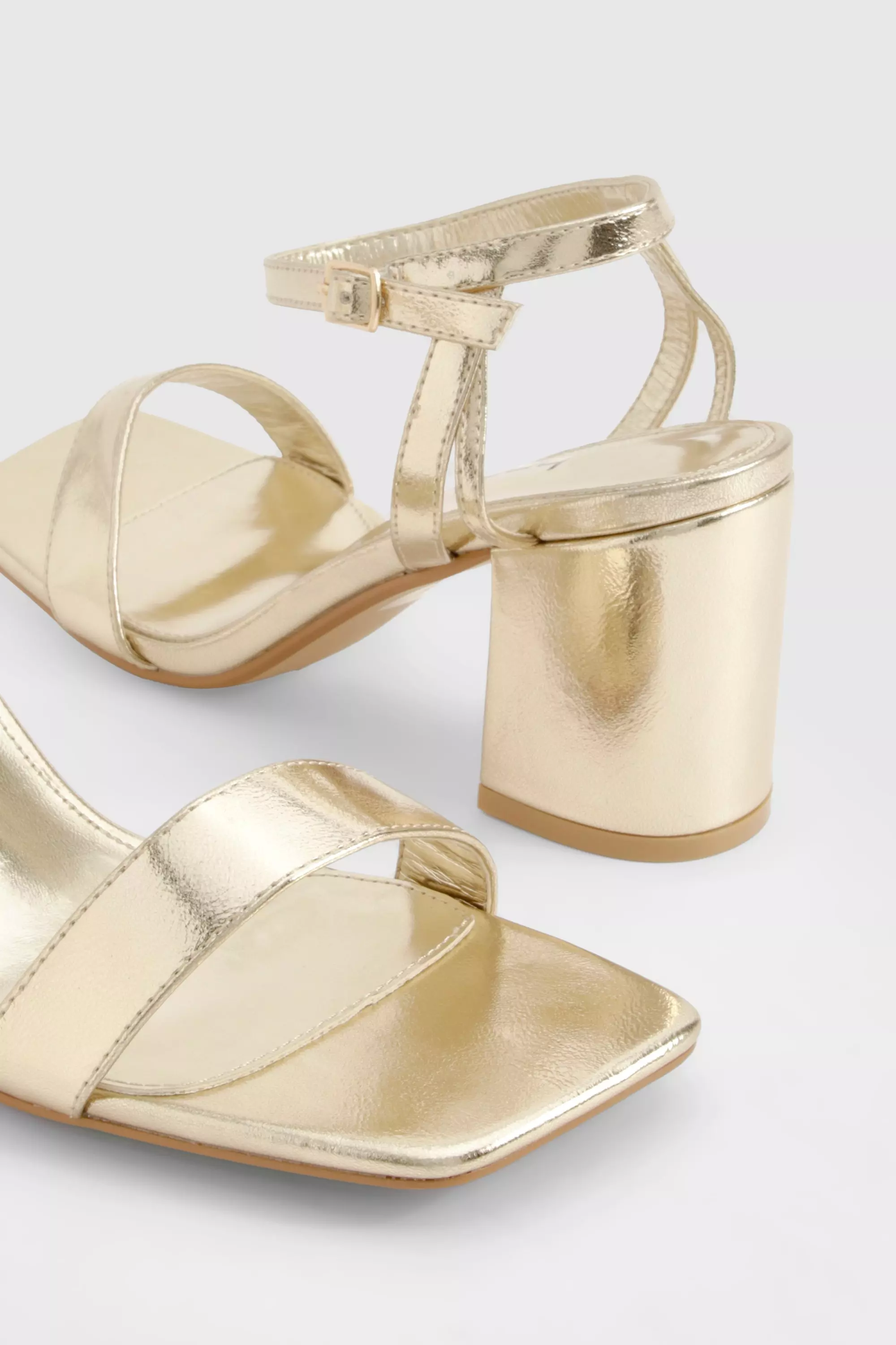 Gold Square Toe Block Heel Two Part Heels alternative image