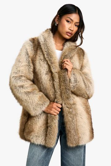 Premium Vintage Look Faux Fur Coat grey