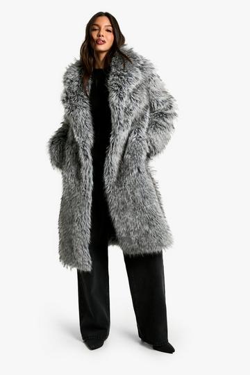 Premium Faux Fur Midaxi Jas Met Vintage Look grey