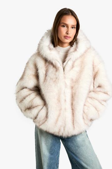 White Premium Vintage Look Faux Fur Hooded Jacket