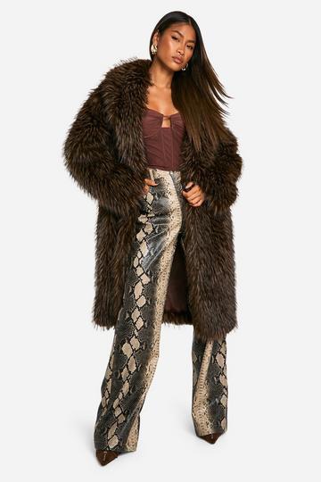 Brown Premium Vintage Look Faux Fur Midaxi Coat