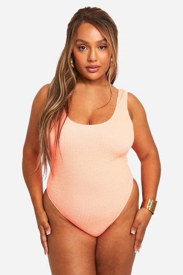 Plus Crinkle Tummy Control Swimsuit coral