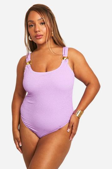 Plus Crinkle Shell Scoop Neck Swimsuit lilac