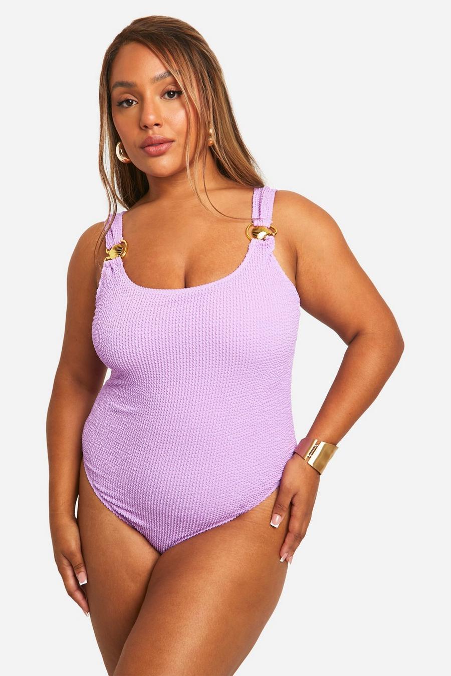 Lilac Plus Crinkle Shell Scoop Neck Swimsuit image number 1