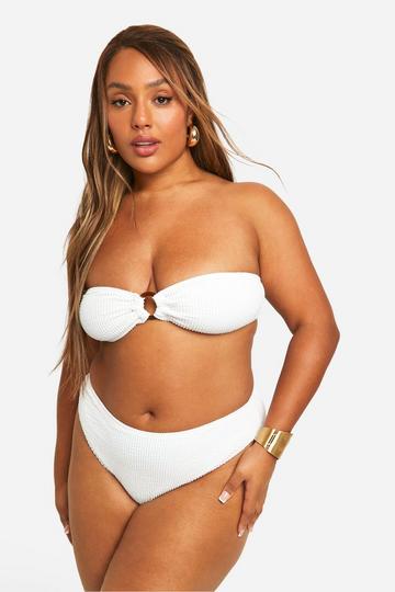 Plus Crinkle O Ring High Waisted Bandeau Bikini ecru