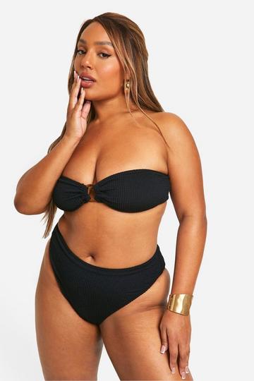 Plus Crinkle O Ring High Waisted Bandeau Bikini black