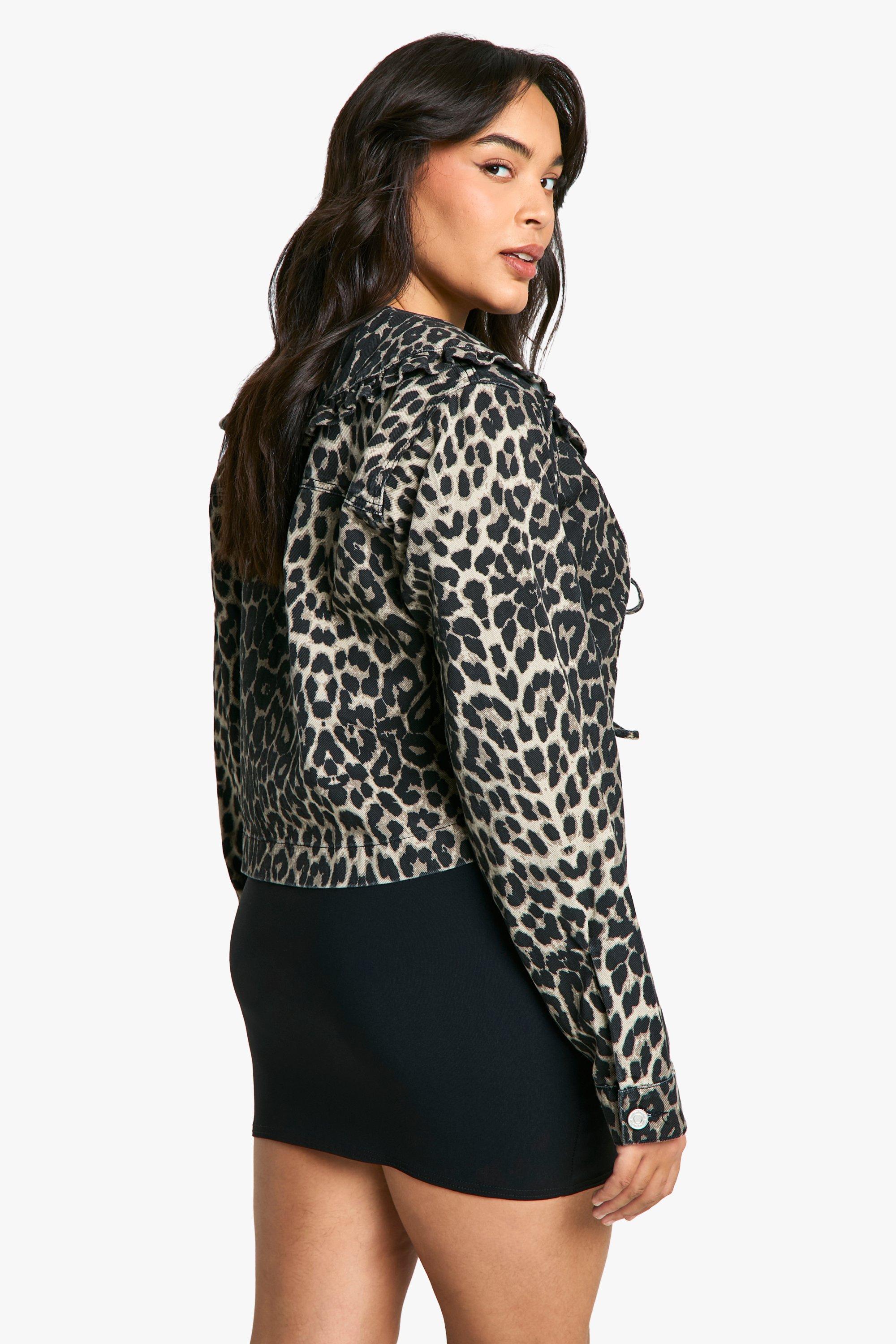 Plus Collar Detail Leopard Bow Front Denim Jacket boohoo DK