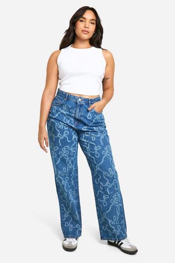 Plus Laser Luipaardprint Jeans Met Strik denim