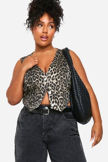 Plus Leopard Denim Vest multi