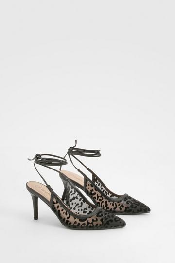 Leopard Mesh Lace Up Court Shoes black