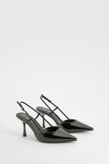 Black Slingback Box Pu Pointed Court Shoes